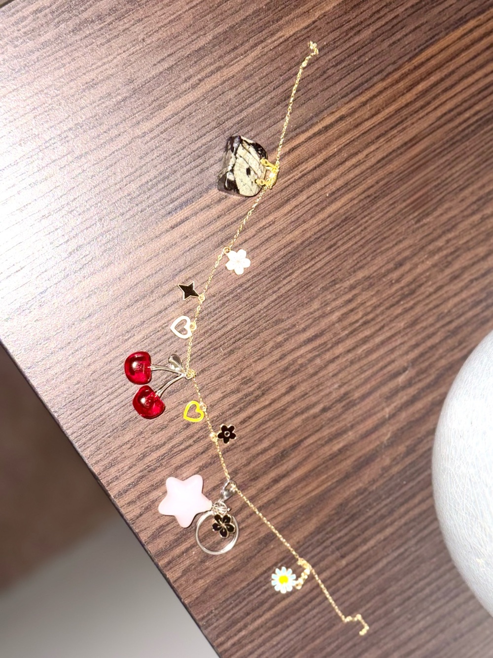 Gold-Tone Enamel, Stone, Cherry & Star Bag /Bracelet Charm | Multi